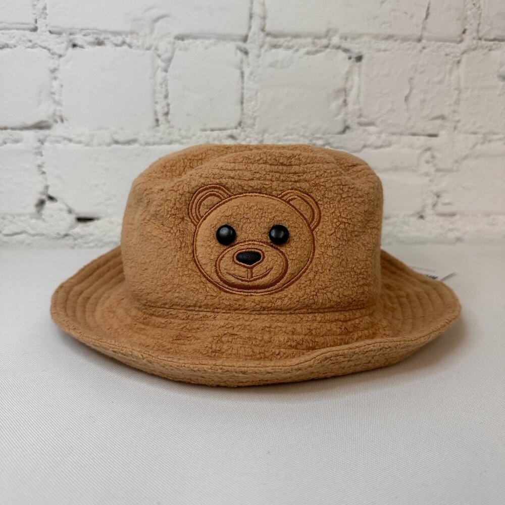 AW23 MOSCHINO Couture Jeremy Scott Brown Round Teddy Bear Bucket Hat Viscose